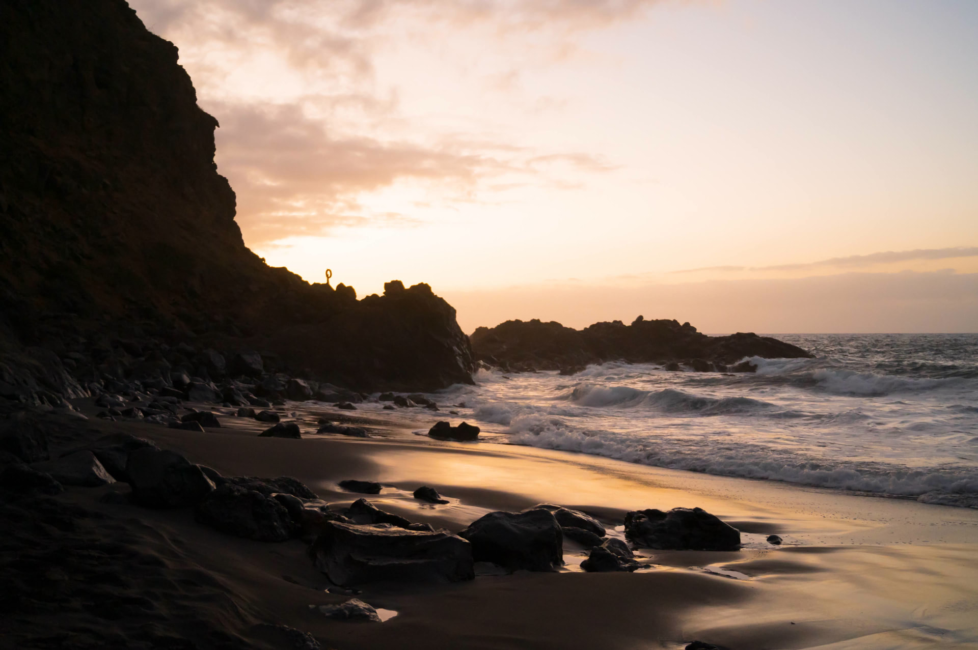 Playa El Bollullo bei Puerto de la Cruz im Sonnenuntergang